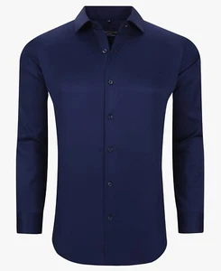 NEW Mens Suslo Dress Sport Shirt Solid Slim Fit 4Way Stretch Soft Touch Nav Blue - Picture 1 of 4