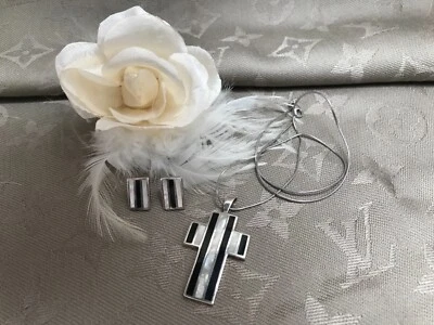 Schmuck Set Kette, Ohrringe Silber/Perlmutt  - Bild 1 von 4