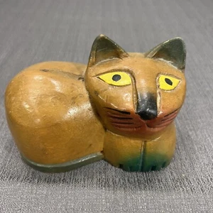 Statua in legno intagliata e dipinta a mano vintage Art Pier One Cat - Foto 1 di 9