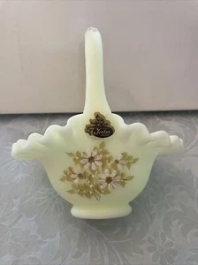 FENTON SATIN Glass Basket with Bouquet Hand Painted Artist Signed - Picture 1 of 7