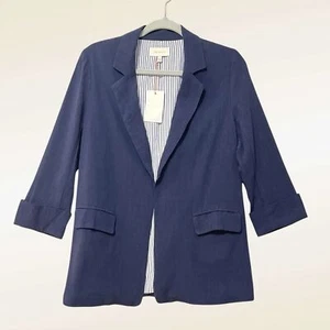 Skies Are Blue Navy Blazer Size Small NWT Linen Blend 3/4 Sleeve Professional - Picture 1 of 11