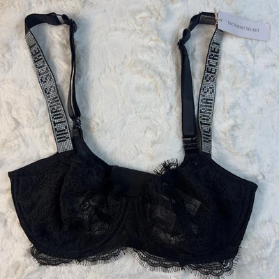 Victoria's Secret Very Sexy Shine Strap Bra Black Push Up Lace Sz. 32DD NWT - Image 1 of 4