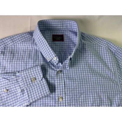 Рубашка мужская UNTUCKit Adige Slim Fit без складок синяя клетчатая хлопок размер X-Large - Изображение 1 из 4
