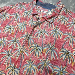 Tommy Bahama Hawaiian Shirt Mens 3XL Pink Palm Trees Hula Dancers Button Up - Picture 1 of 9