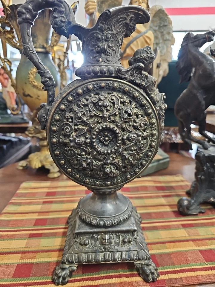 Antique Heavy Cast Metal Urn Figural Ewer Ornate Art Nouveau - Image 1 of 4