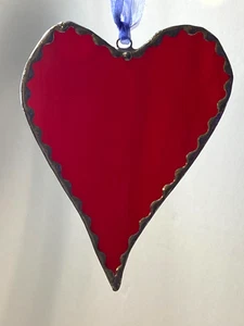 Red Stained Glass Heart Ornament Window Hanging Suncatcher - Picture 1 of 9