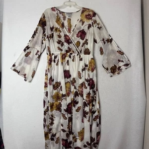 Alex B Nites Kleid Gr. 14 W Maxi Schlitz 3/4 Arm Chiffon Blumen halbtransparent Herbst - Bild 1 von 8