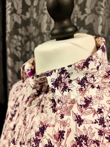 LINEA Men's Casual Shirt, Plum Floral print on White, Size XL, 100%Cotton - Picture 1 of 10
