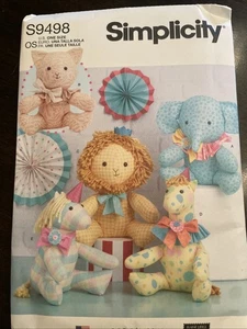 ~ New Uncut Sewing Pattern Simplicity S9498 Easy-to-Sew Plush Animals - Picture 1 of 3