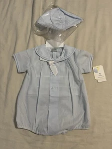 Cappello Petit Ami bambino ragazzo blu chiaro ancora plissettato bolla e 9 mesi ricamato - Foto 1 di 10