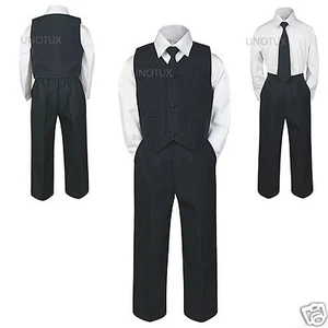 Baby Toddler Boy Wedding Easter BLACK Formal Party Vest Suit 4pc set Outfit - Picture 1 of 4