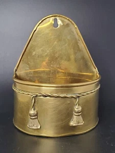 Messing hängende Wand Tasche Pflanzgefäß gedrehtes Seil & Quasten Design Vintage Indien - Bild 1 von 8