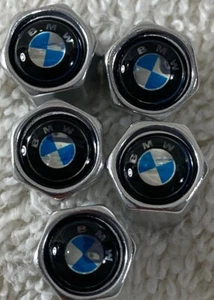 Genuine Metal Tire Air Stem Valve Covers Set For BMW Owners Silver/Black Classic - Bild 1 von 8