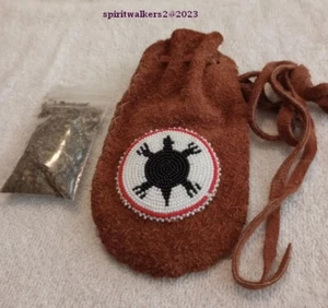 Tobacco Pouch, Buffalo Leather, Beaded Rosette importe, Free gift.tbp3 - Picture 1 of 3
