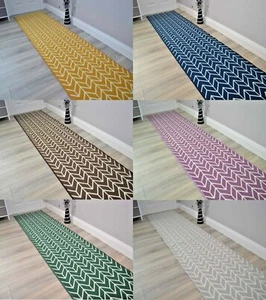 Sehr langer Flurteppich strapazierfähig Herringbone Hall Läufer rutschfest Gummi Rückseite - Bild 1 von 8