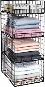 4 Pack Closet Organizers and Storage Shelves for Clothes, 4 Tier Stackable Close - Picture 1 of 12