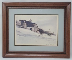 Rick Burger ""Winterscheune"" Druck professionell gerahmt handsigniert Hartholzrahmen - Bild 1 von 8