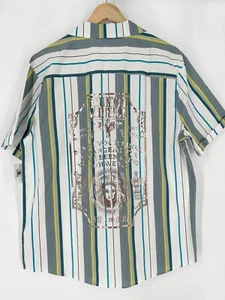 Disney Parks Haunted Mansion Button Down Shirt Mens  White Grey Striped NWT - Picture 1 of 8