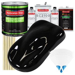 Jet Black (Gloss) LOW VOC Urethane Auto Paint Gallon Kit & European Clear Coat - Picture 1 of 2