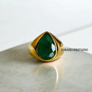 Anillo de plata esterlina 925 con esmeralda para hombres y mujeres anillo de sello piedras preciosas regalo joyería - Imagen 1 de 7