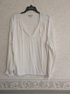 Knox Rose Off White V-Ausschnitt Bohemian Bluse ~ Größe Large - Bild 1 von 3