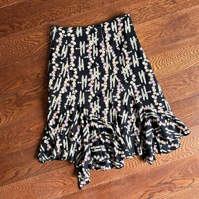 Vtg Y2K Gadzooks Asymmetrical MIDI Skirt Size M Black Floral Ruffle Fairy Grunge - Image 1 of 4