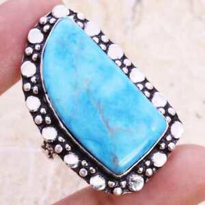 Color Enhanced Blue Howlite 925 Silver Plated Handmade Ring US Size 8.5 Ethnic