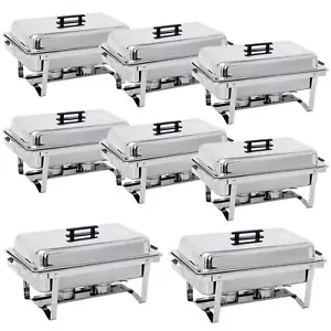 Juego de 8 platos de frotamiento duraderos de acero inoxidable de 8 cuartos de galón con calentador - Imagen 1 de 11