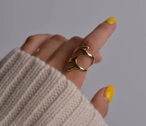 Chunky Geometric Adjustable Irregular Gold Statement Ring - Picture 1 of 4