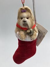 Vintage Midwest CBK Inc. Lhasa Apso  Dog In Christmas Flocked Stocking Ornament