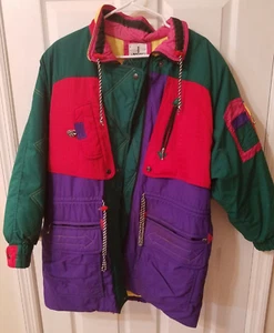 Vintage 80s 90s J Gallery Giacca Bright Colorblock Snow Ski Down Winter Jacket - Picture 1 of 10