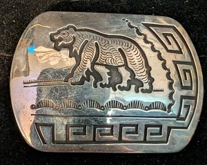 Hopi Style Navajo Sterling Silver Bear Buckle Belt sz 2" x 3" Signed GB - Picture 1 of 3