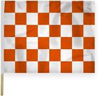 Orange White Checkered Finish Racing Flag 24"x30" with 30" Wood Pole End of Race