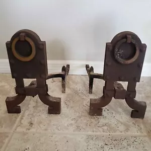 Mid-Century Modern Andirons in Iron & Brass - Picture 1 of 6