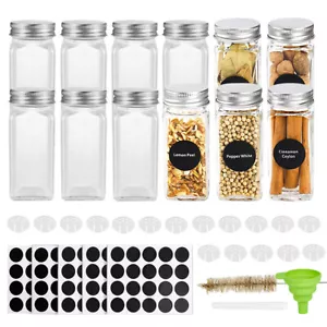 VIVVA Clear Glass Spice Jars Lid Herb Seasoning Condiment Square Kitchen Storage - Picture 1 of 12