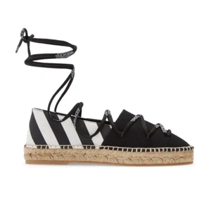 Off-White Women's Cotton Leather Espadrilles Black White - Picture 1 of 4
