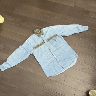 Vintage Bugle Boy Long Sleeve Blue Denim Shirt Medium - Image 1 of 4