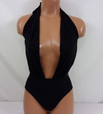 Traje de una pieza Sauvage Luxe Deep Plunge Halter negro XS-Lg 1057L Foto 1 de 4