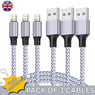 Heavy Duty Braided Long USB Fast Charger Cable Lead For iPhone 14 13 12 11 X 7 8 - Image 1 of 4