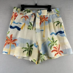 C&C California Linen Blend Shorts Womens 6 Ivory Tie Waist Tropical Beach Palm - Picture 1 of 11