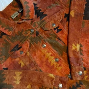 Chicos Womens Tapestry Cotton Jacket Size 2 Metal Button Aztec Art To Wear - Picture 1 of 8