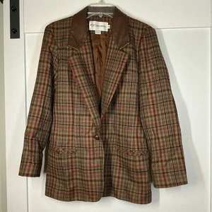 Blazer de Colección JH Coleccionables Marrón Tweed Lana Cuero Mujer Talla 6 Ecuestre - Imagen 1 de 6