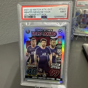 Mbappe/Messi/Neymar 2021-22 Match Attax Extra PSA 9 GM #PAS 1 UCL Power Attack - Picture 1 of 5