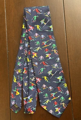 Vintage Alynn Men's Silk Tie Downhill Skiing Colorful Snow Winter FREE SHIPPING - Image 1 of 4