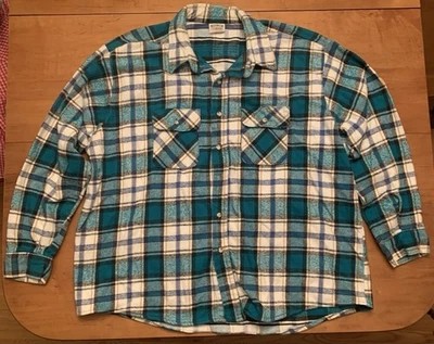 5 Five Brothers Men's 3XL Big Heavy Plaid Flannel Shirt Vintage Green/White/Blue Foto 1 de 4