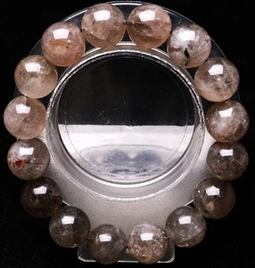 13,7 mm Natürliches Schwarzes Haar Rutil Kristall Edelstein Rund Perlen Armband - Bild 1 von 6