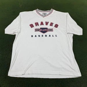 T-shirt baseball vintage Atlanta Braves Lee Sport MLB grande scollo a V ricamata - Foto 1 di 6