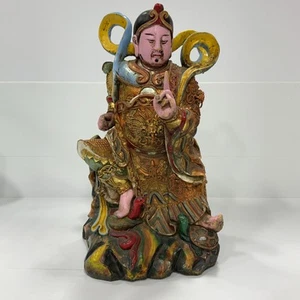 16” Antique 19th Century Chinese Deity Nezha Lotus Prince Carved Wood Buddha - Picture 1 of 8