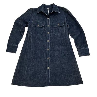 Vestido recto Free People pana lavada con botones talla S azul abotonado hecho en EE. UU. Foto 1 de 4