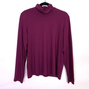 Eileen Fisher Fine Jersey Scrunch Neck Top Large Plum Purple Turtle T0264M - Picture 1 of 5